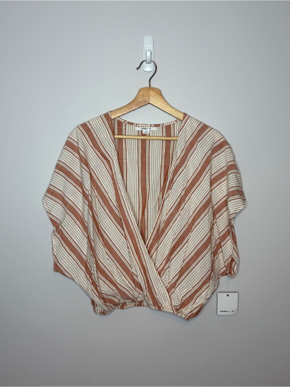O'Neill Striped Wrap Blouse in Rust and Cream